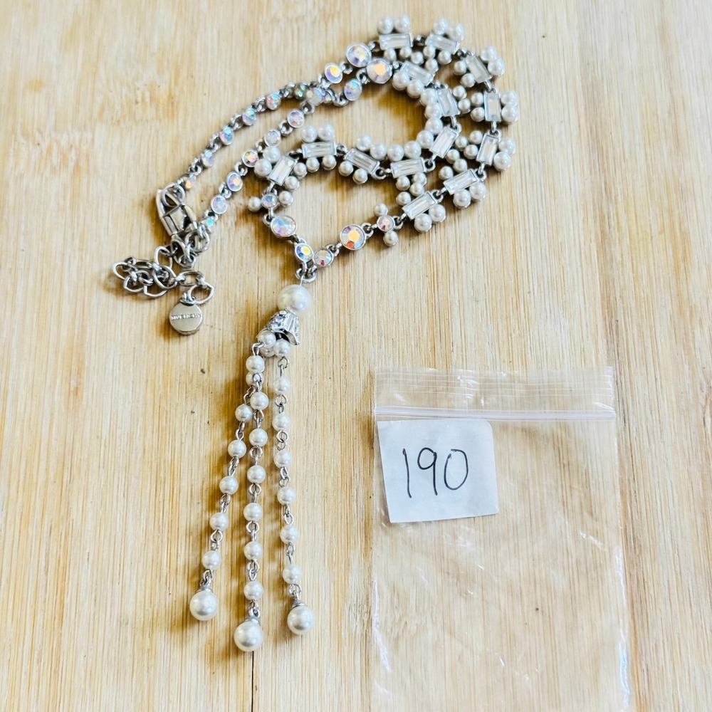 Givenchy Chandelier Necklace Aurora Borealis Crystal Rhinestone Pearl Tassel 18" - Picture 6 of 6